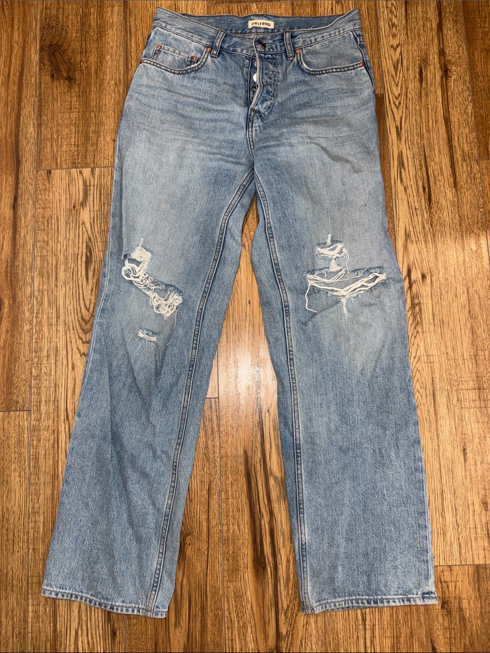 GRLFRND Bella Light Blue Distressed Straight Leg Jeans